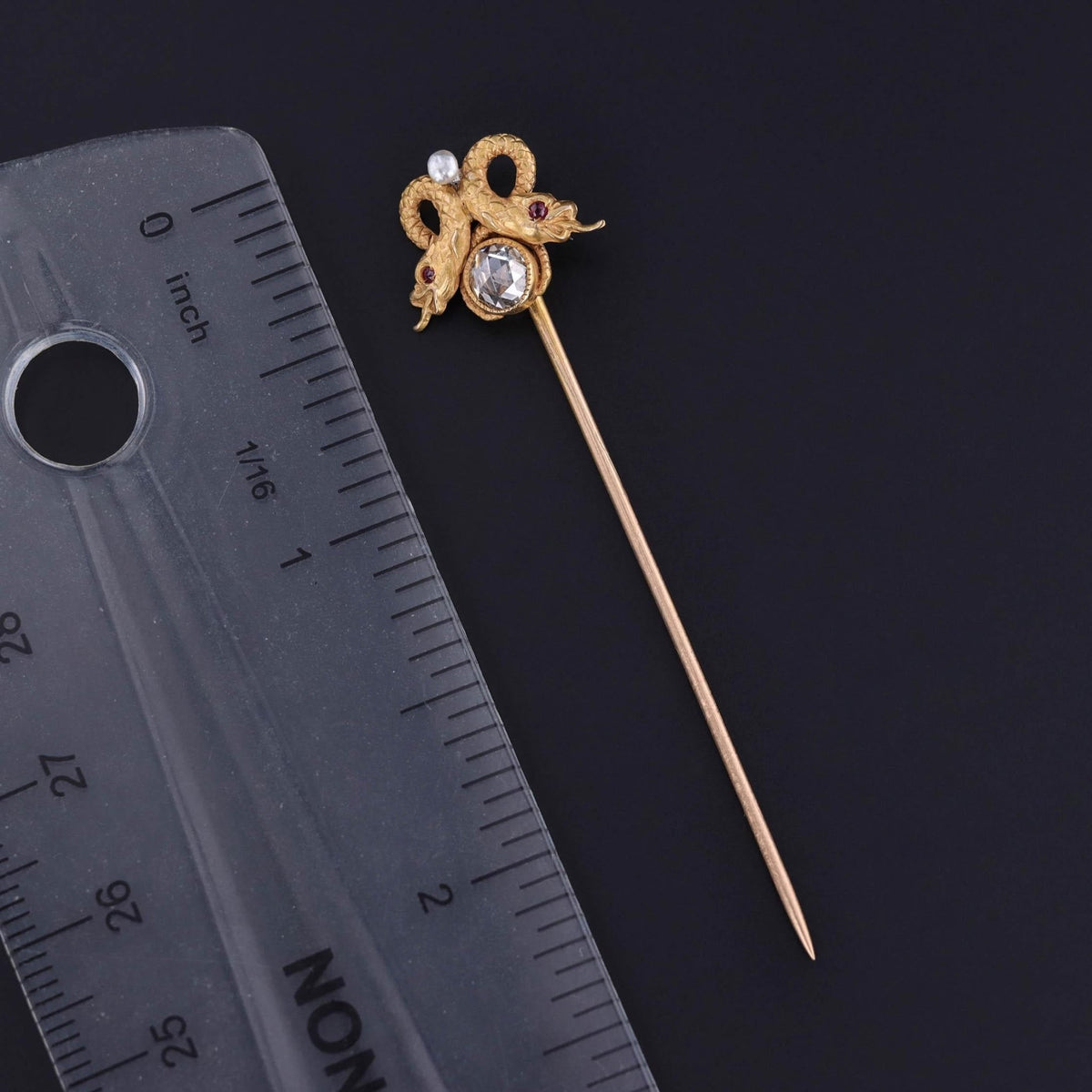 Antique Rosecut Diamond Snake Stickpin of 14k Gold - Trademark Antiques