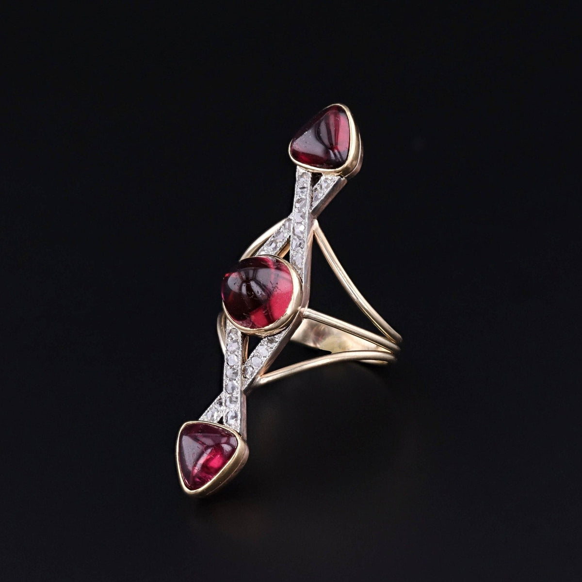 Antique Rubellite and Diamond Ring of 14k Gold - Trademark Antiques