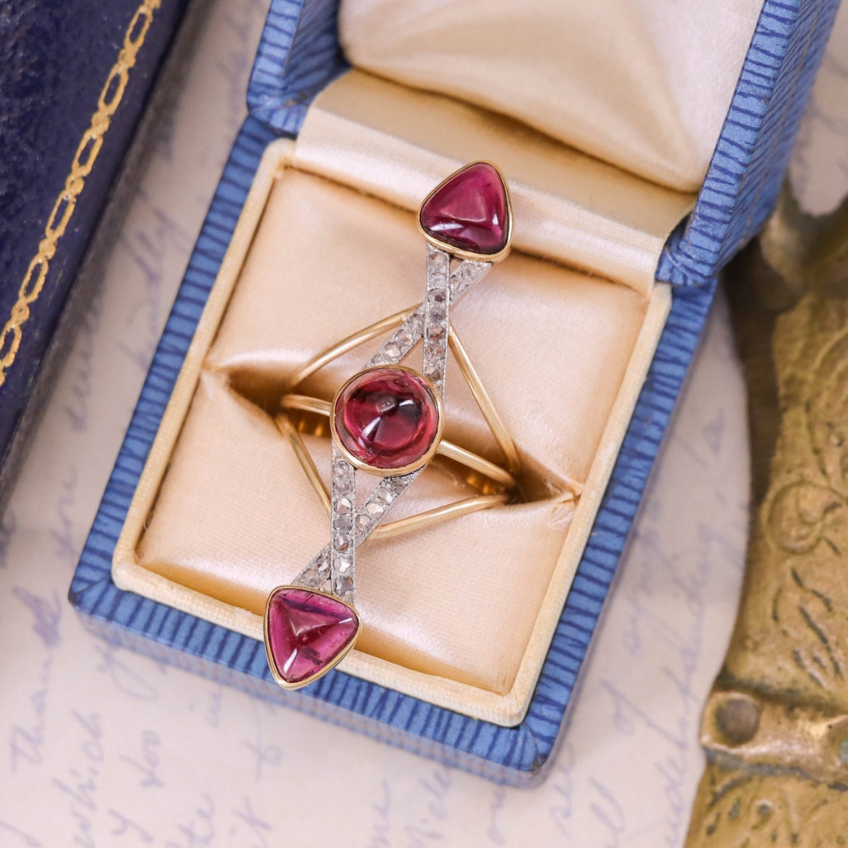Antique Rubellite and Diamond Ring of 14k Gold - Trademark Antiques
