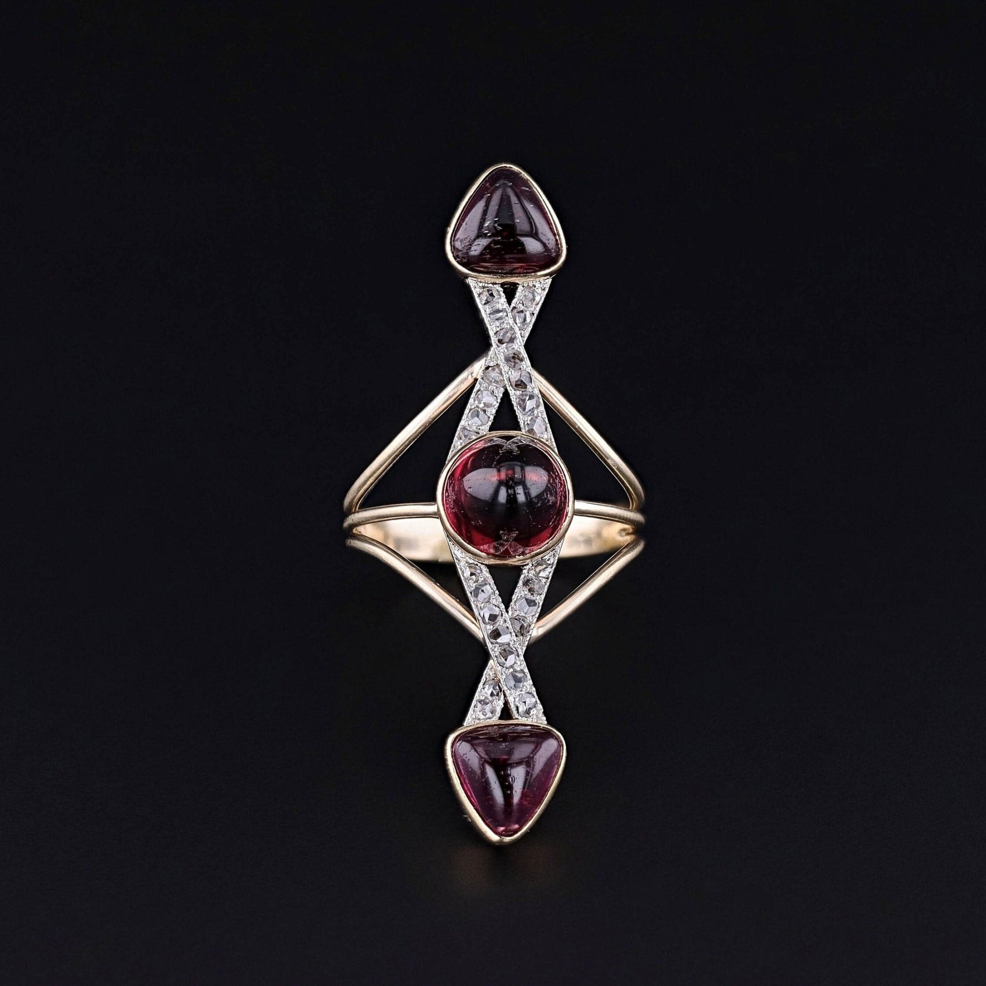 Antique Rubellite and Diamond Ring of 14k Gold - Trademark Antiques
