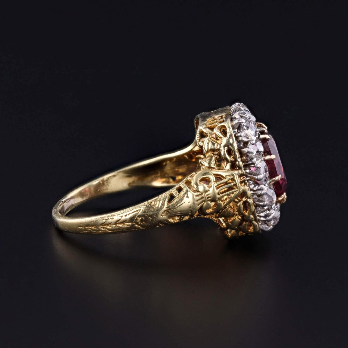 Antique Rubellite Tourmaline and Diamond Ring of Platinum and 14k Gold - Trademark Antiques