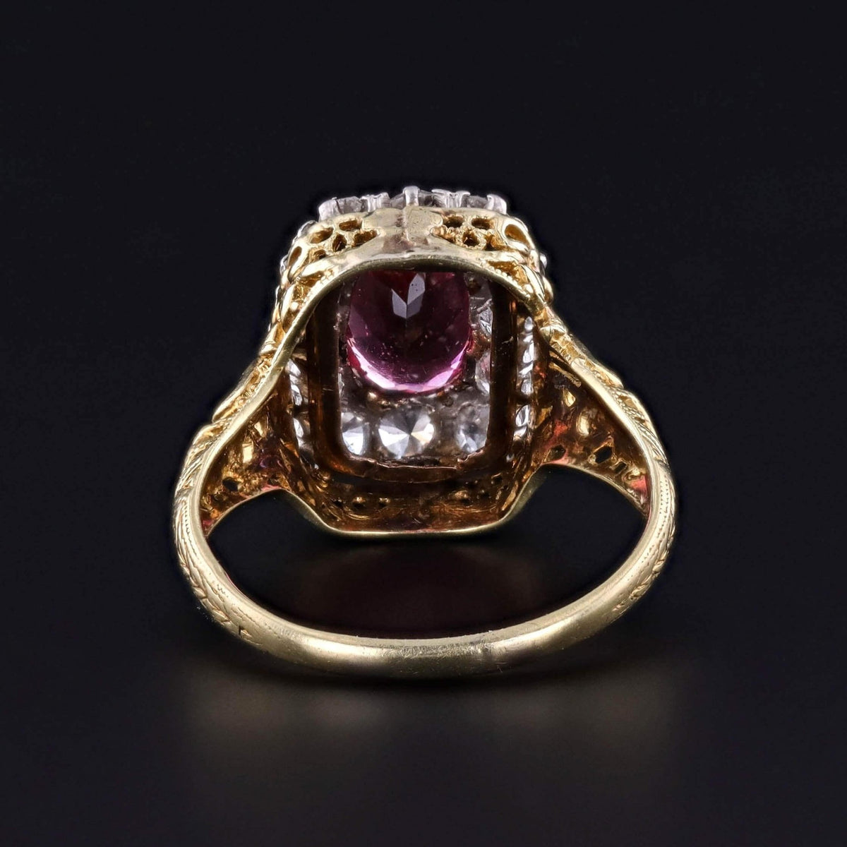Antique Rubellite Tourmaline and Diamond Ring of Platinum and 14k Gold - Trademark Antiques