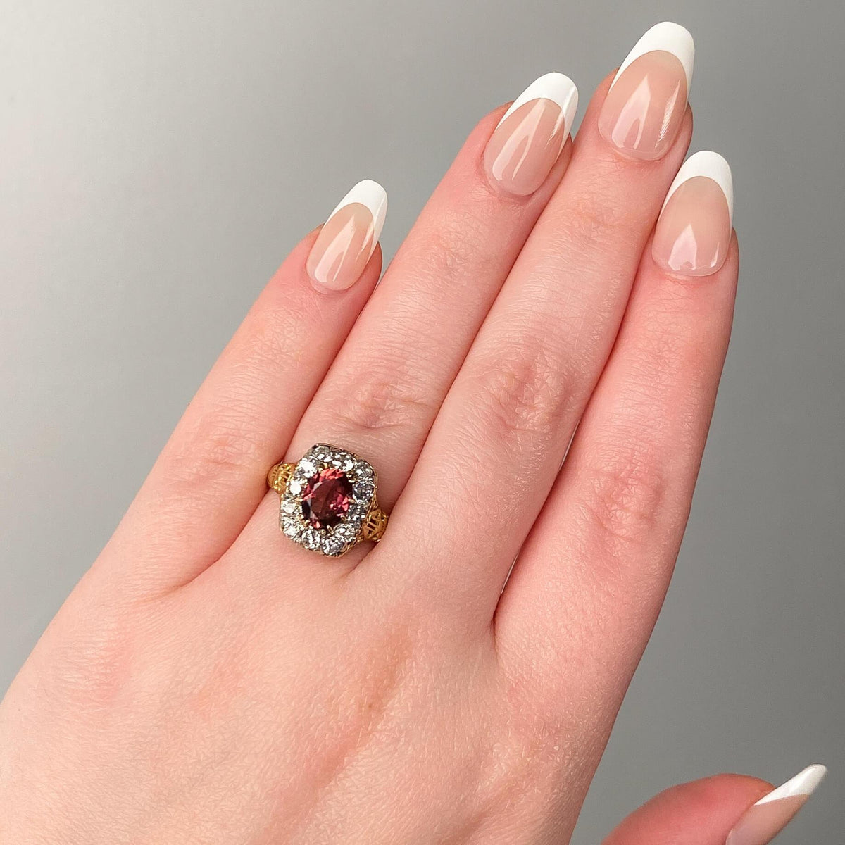 Antique Rubellite Tourmaline and Diamond Ring of Platinum and 14k Gold - Trademark Antiques