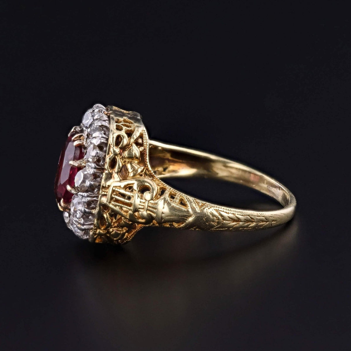 Antique Rubellite Tourmaline and Diamond Ring of Platinum and 14k Gold - Trademark Antiques