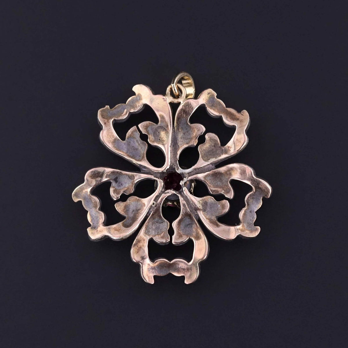 Antique Rubellite Tourmaline and Enamel Pendant of Silver Topped 10k Gold - Trademark Antiques