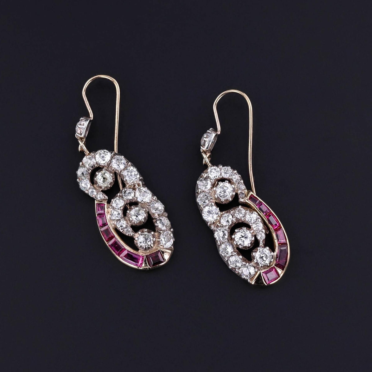 Antique Ruby and Diamond Earrings of Silver Topped 9ct Gold - Trademark Antiques