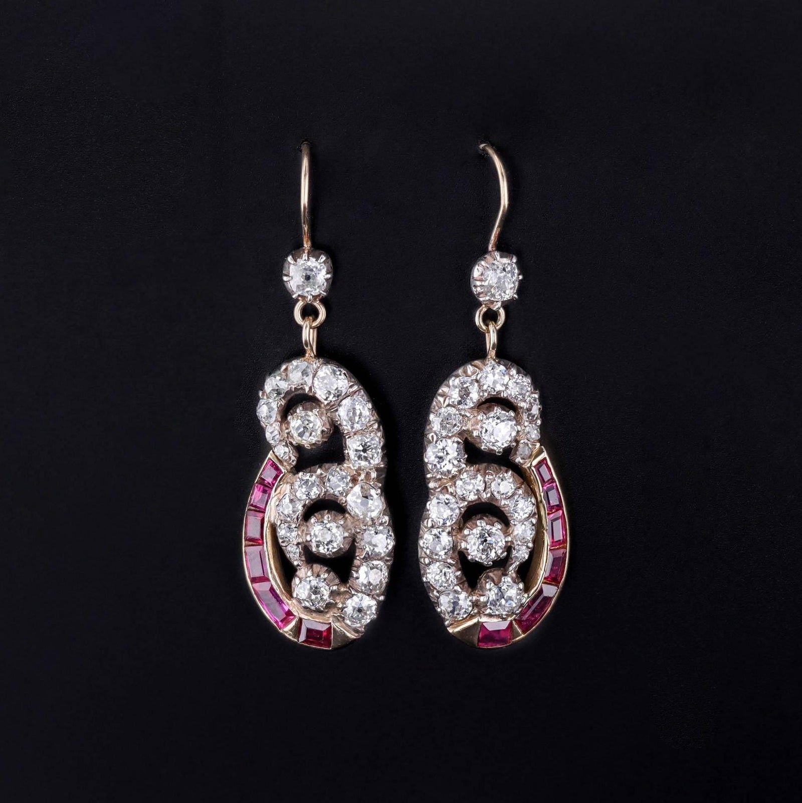 Antique Ruby and Diamond Earrings of Silver Topped 9ct Gold - Trademark Antiques