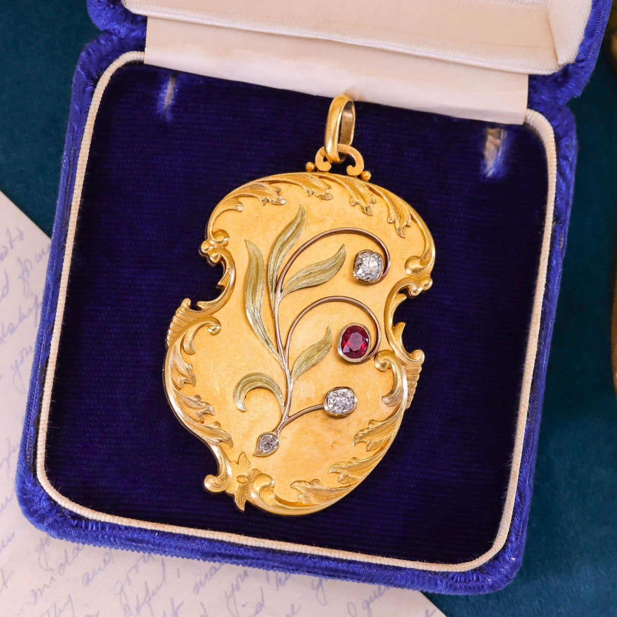 Antique Ruby and Diamond Locket of 14k and 18k Gold - Trademark Antiques