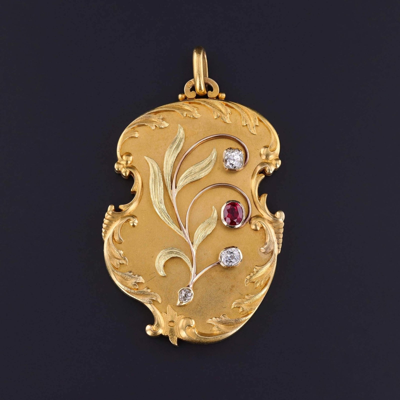 Antique Ruby and Diamond Locket of 14k and 18k Gold - Trademark Antiques