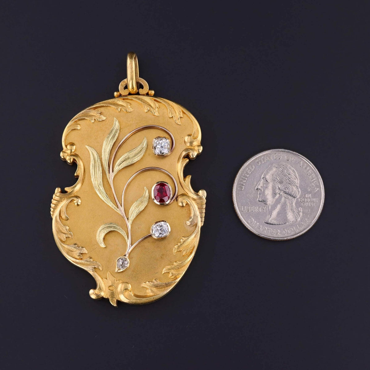 Antique Ruby and Diamond Locket of 14k and 18k Gold - Trademark Antiques
