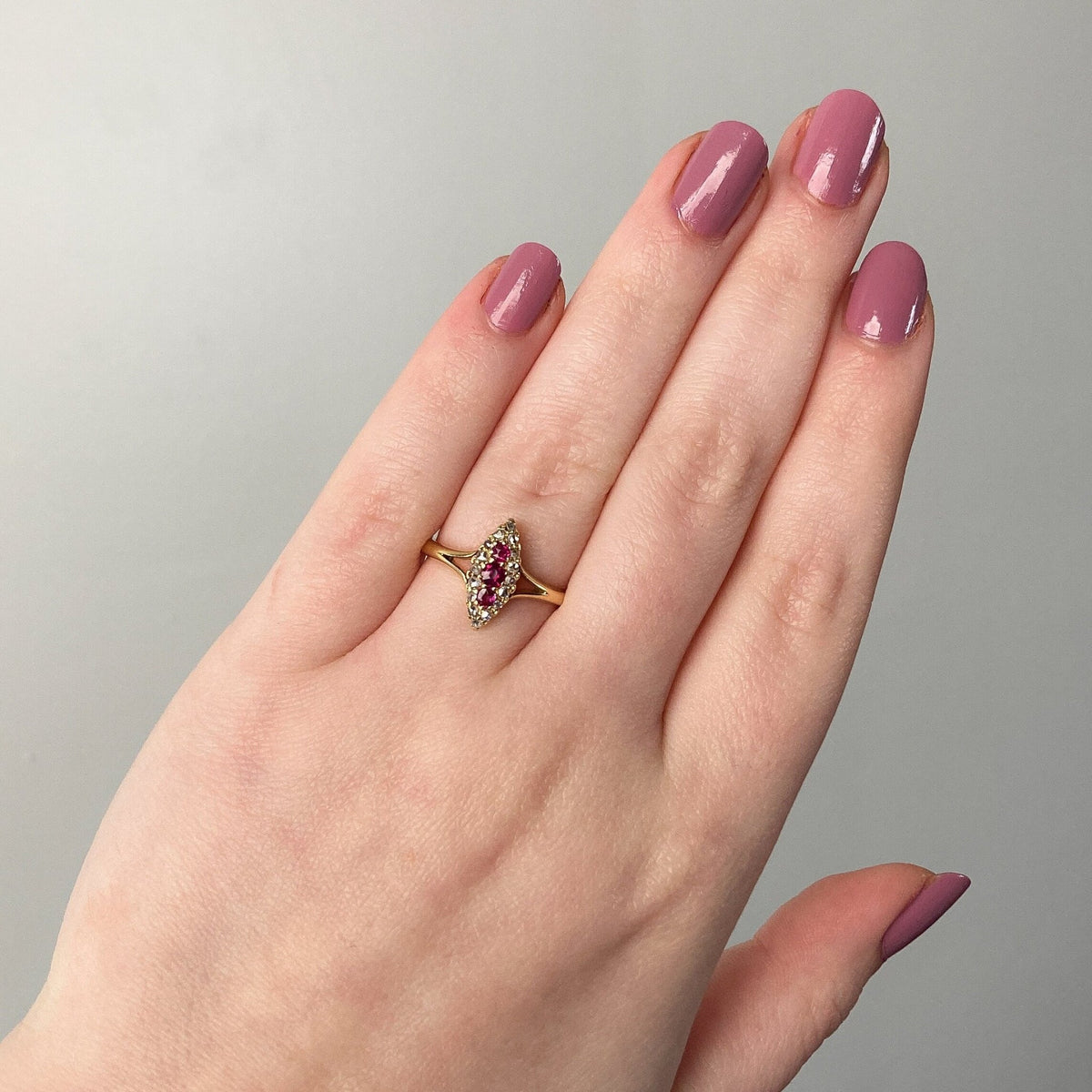 Antique Ruby and Diamond Navette Ring of 18k Gold - Trademark Antiques
