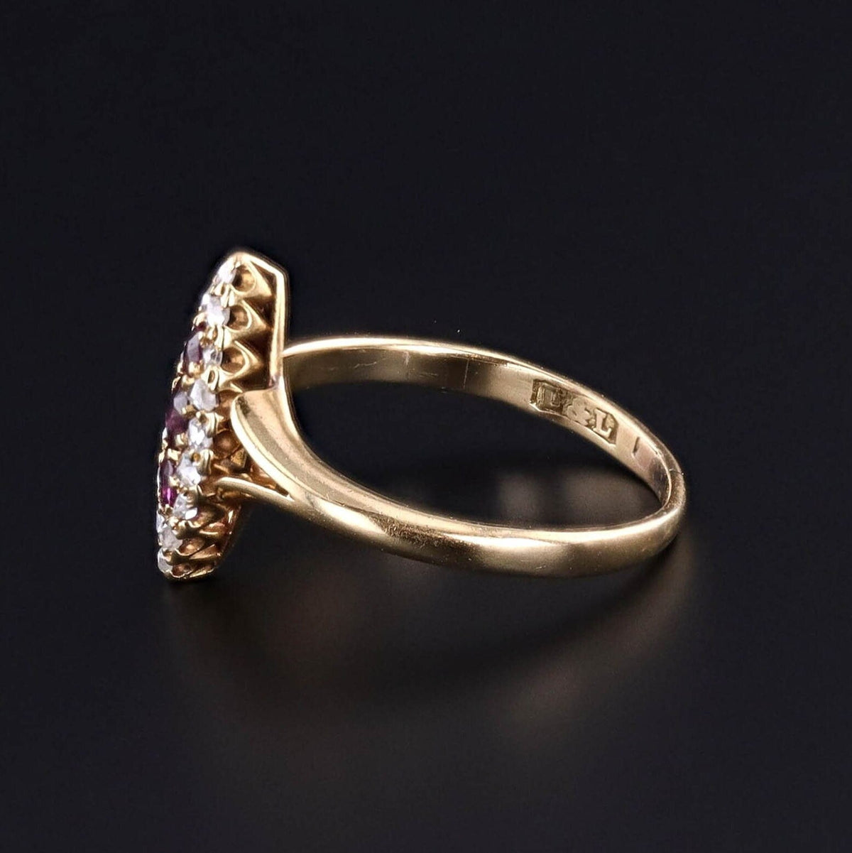 Antique Ruby and Diamond Navette Ring of 18k Gold - Trademark Antiques