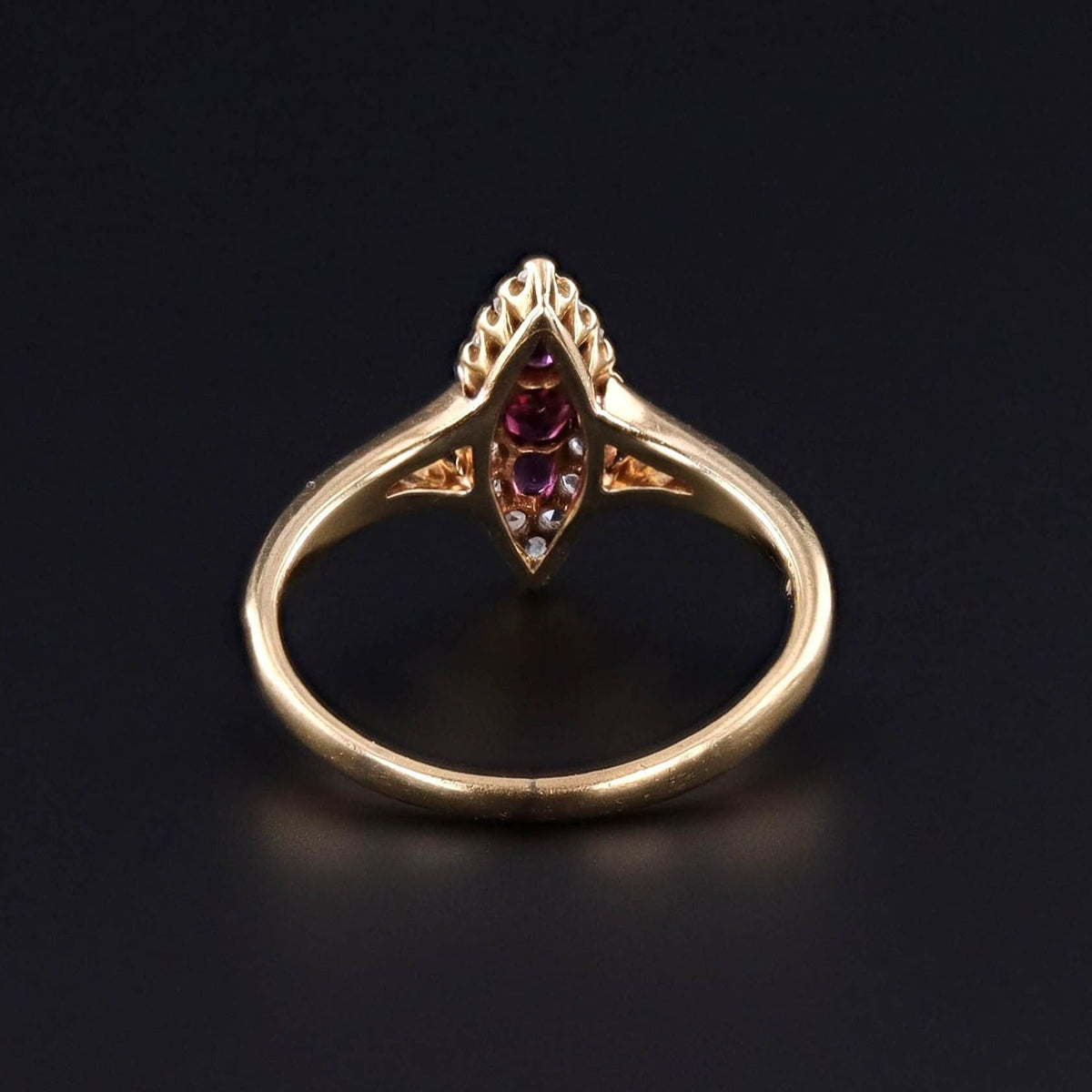 Antique Ruby and Diamond Navette Ring of 18k Gold - Trademark Antiques