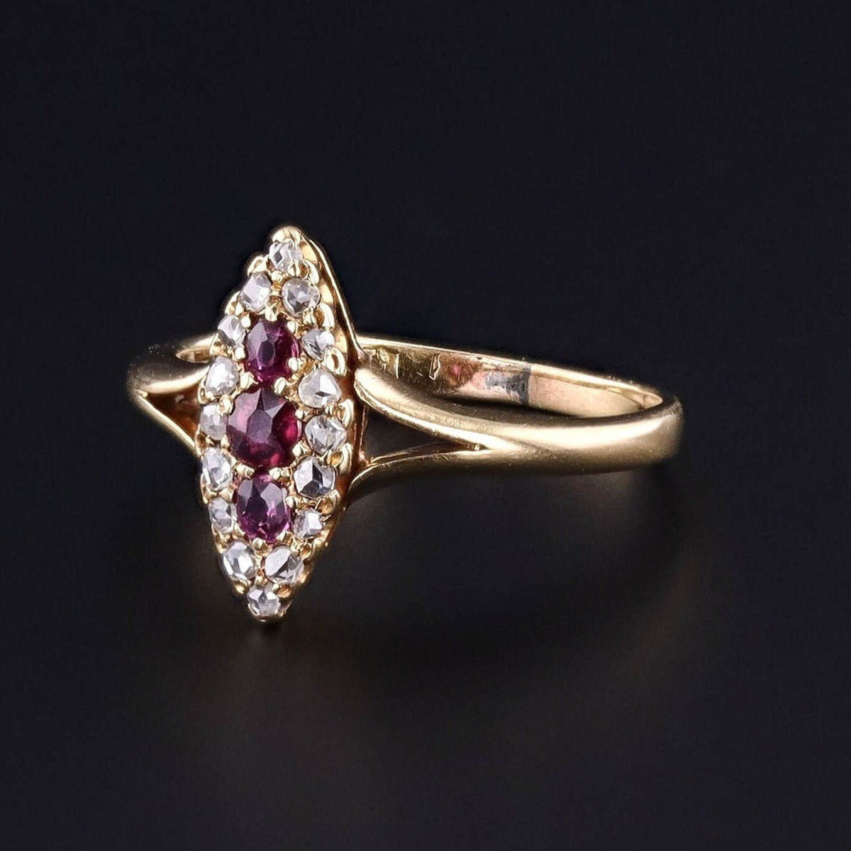 Antique Ruby and Diamond Navette Ring of 18k Gold - Trademark Antiques