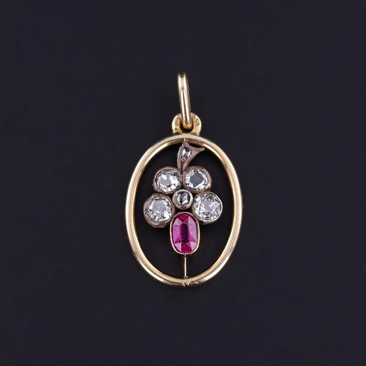 Antique Ruby and Diamond Pansy Pendant of 14k Gold - Trademark Antiques