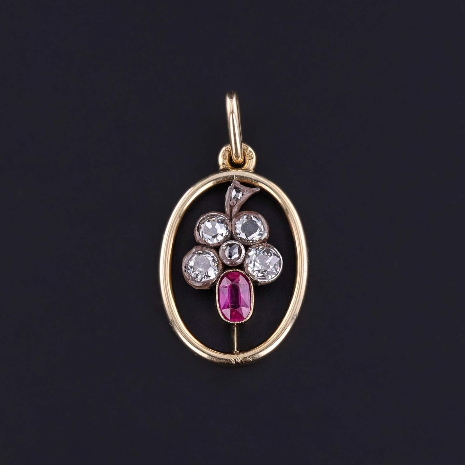 Antique Ruby and Diamond Pansy Pendant of 14k Gold - Trademark Antiques