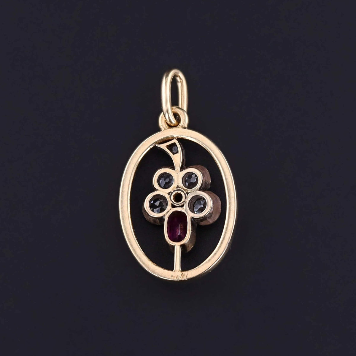 Antique Ruby and Diamond Pansy Pendant of 14k Gold - Trademark Antiques