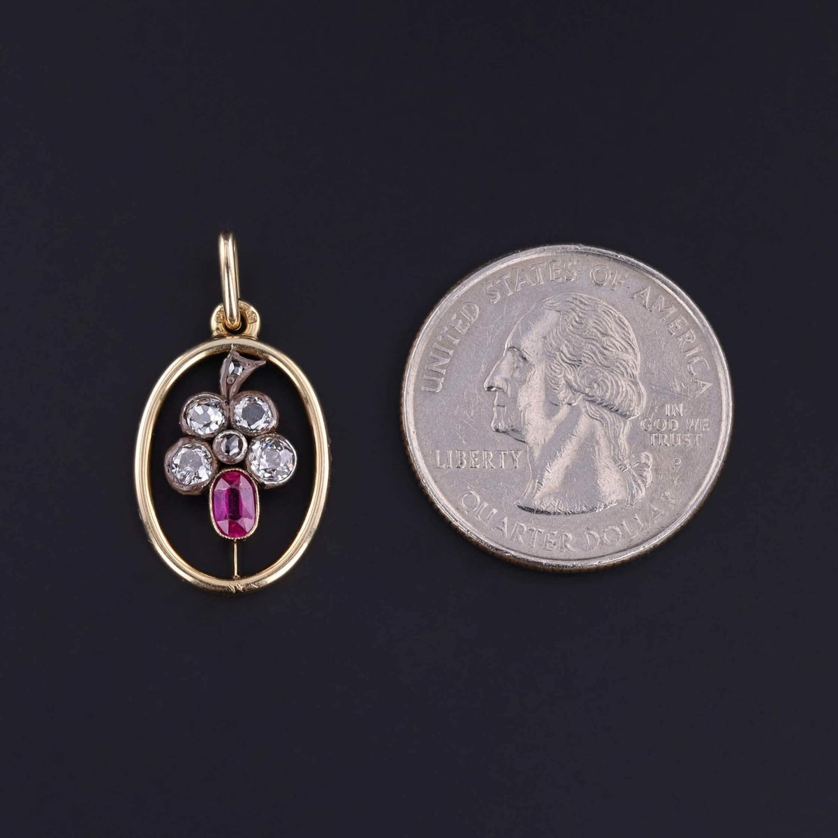 Antique Ruby and Diamond Pansy Pendant of 14k Gold - Trademark Antiques