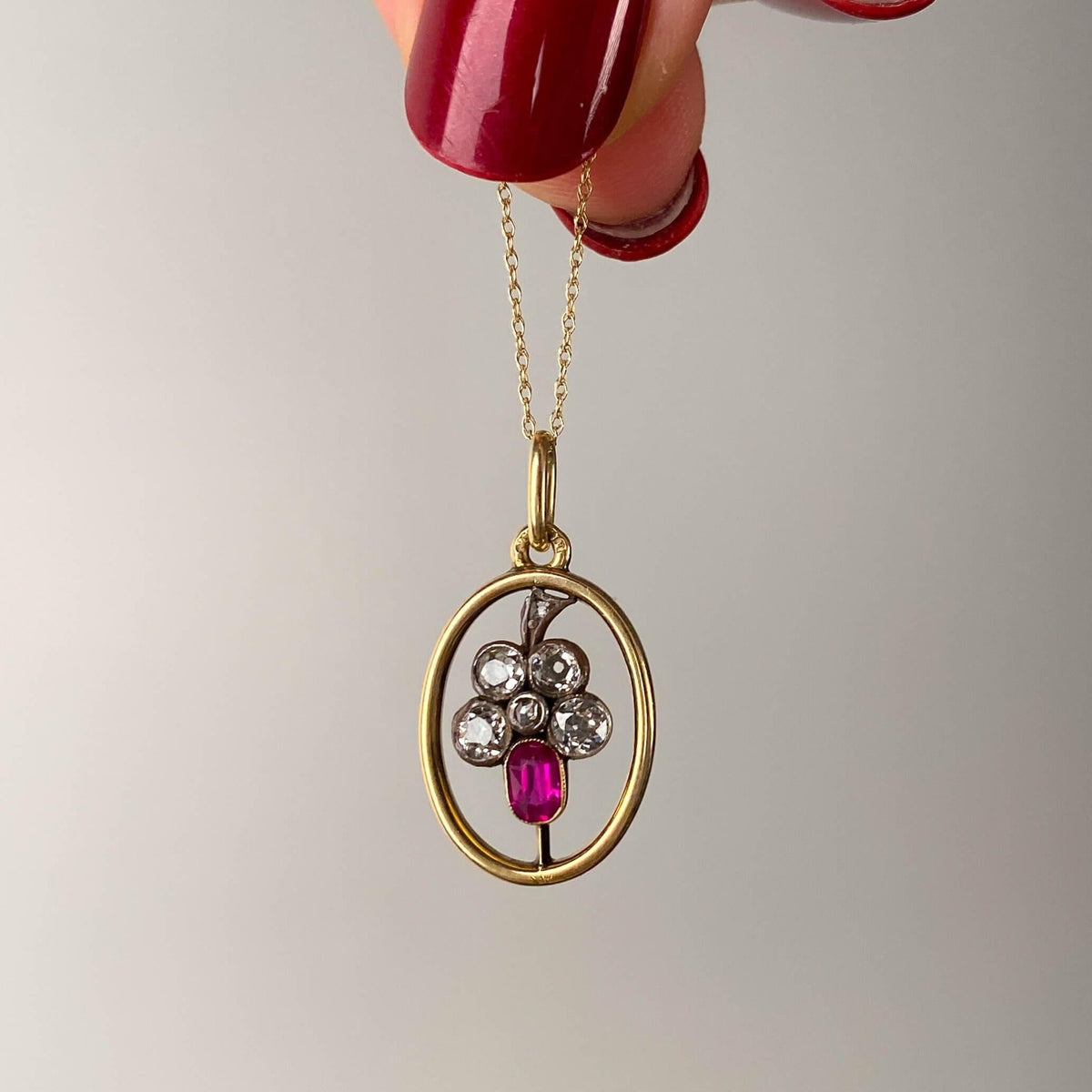 Antique Ruby and Diamond Pansy Pendant of 14k Gold - Trademark Antiques