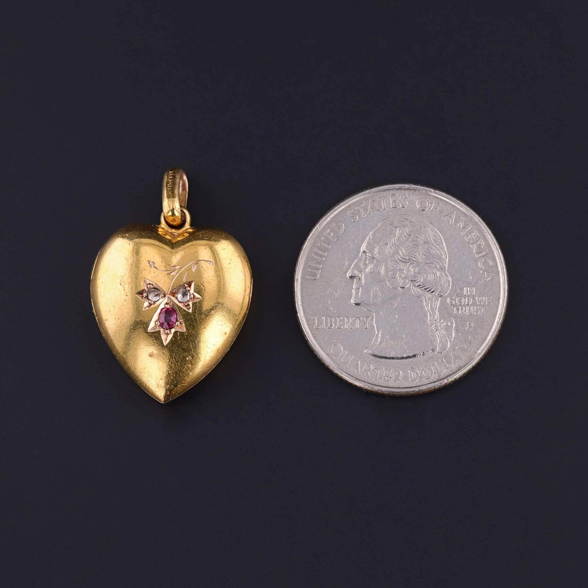Antique Ruby and Diamond Puffy Heart Locket of 15k Gold - Trademark Antiques