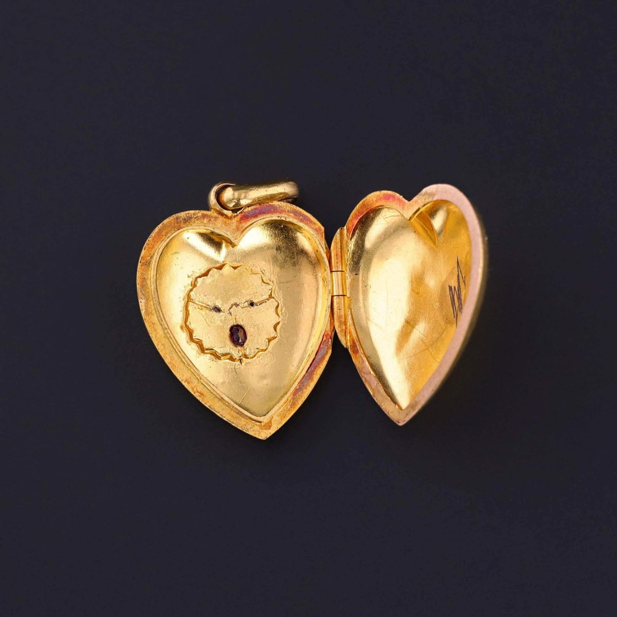 Antique Ruby and Diamond Puffy Heart Locket of 15k Gold - Trademark Antiques