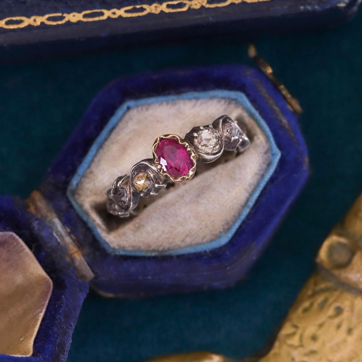 Antique Ruby and Diamond Ring of 14k Gold and Silver - Trademark Antiques