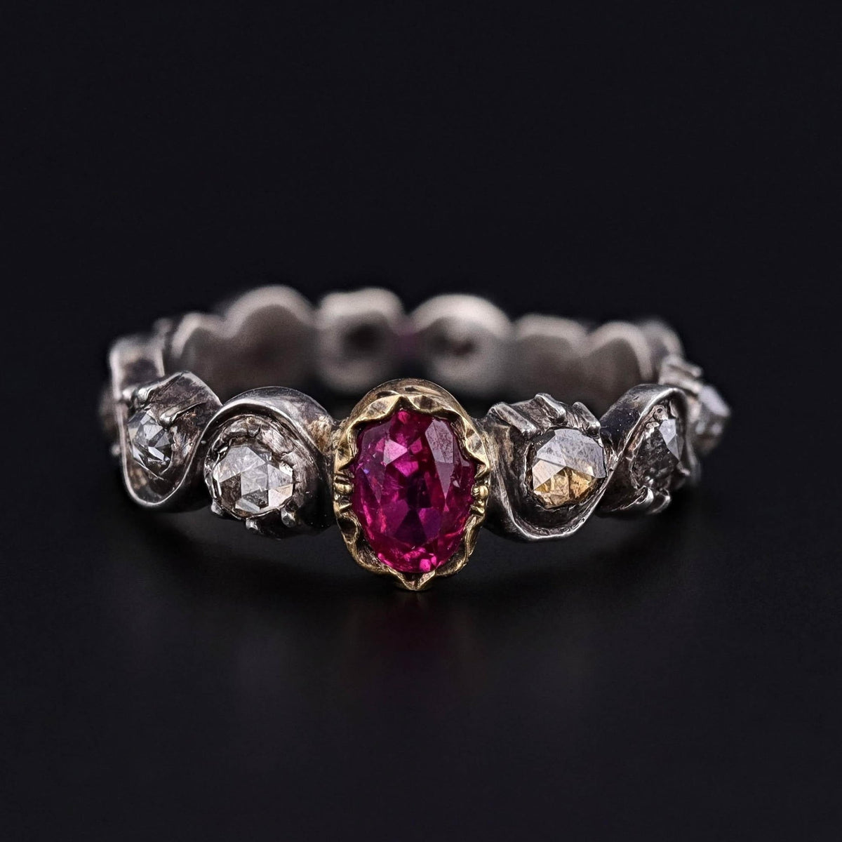 Antique Ruby and Diamond Ring of 14k Gold and Silver - Trademark Antiques