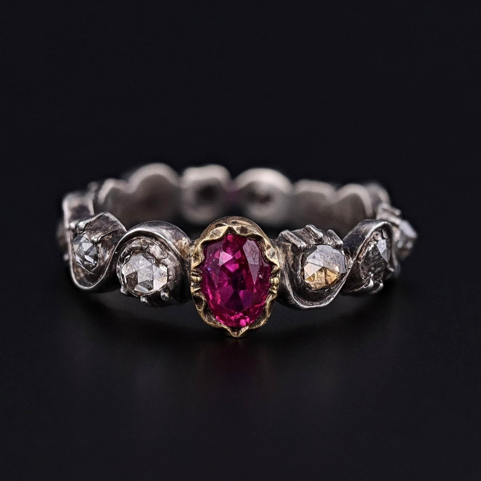 Antique Ruby and Diamond Ring of 14k Gold and Silver - Trademark Antiques
