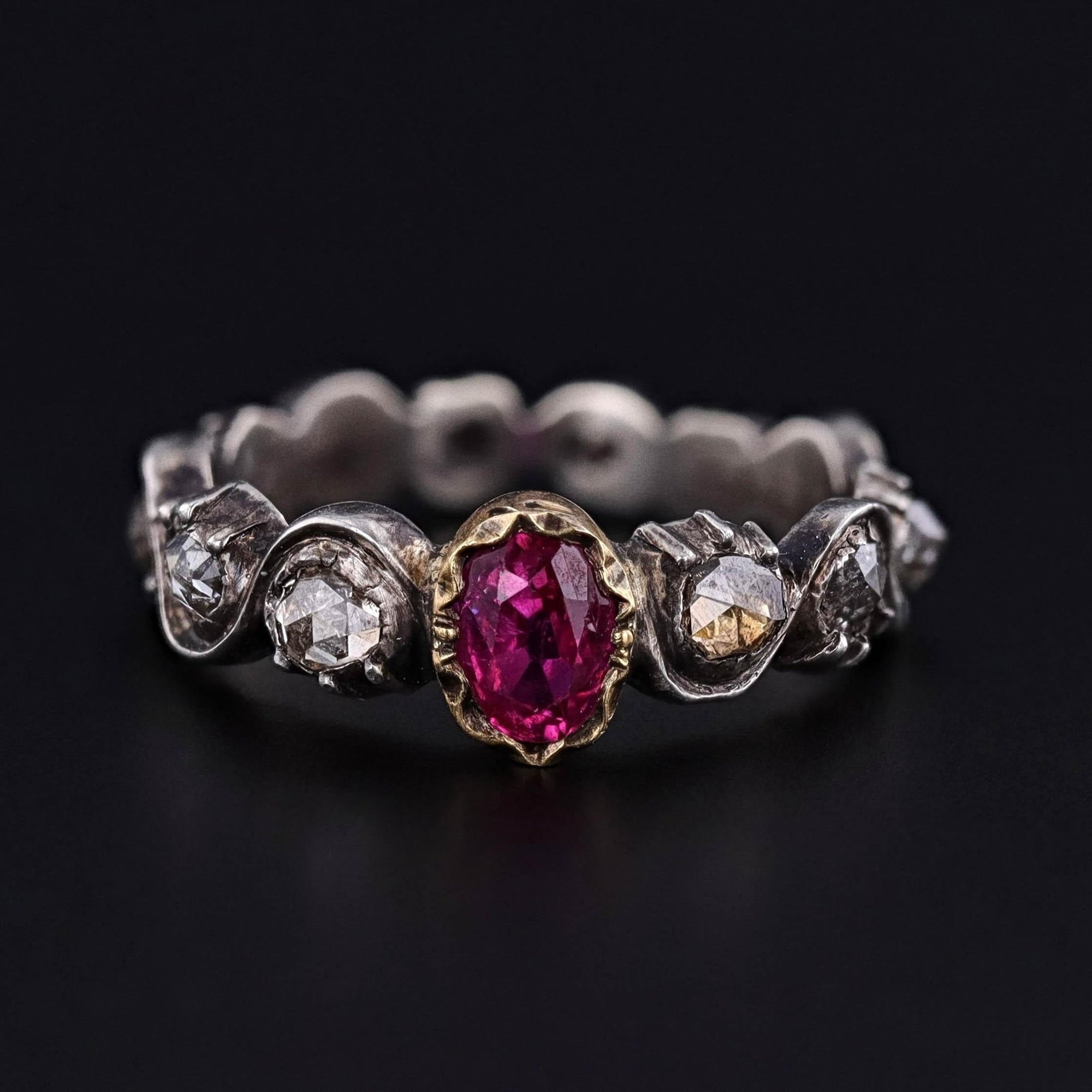Antique Ruby and Diamond Ring of 14k Gold and Silver - Trademark Antiques