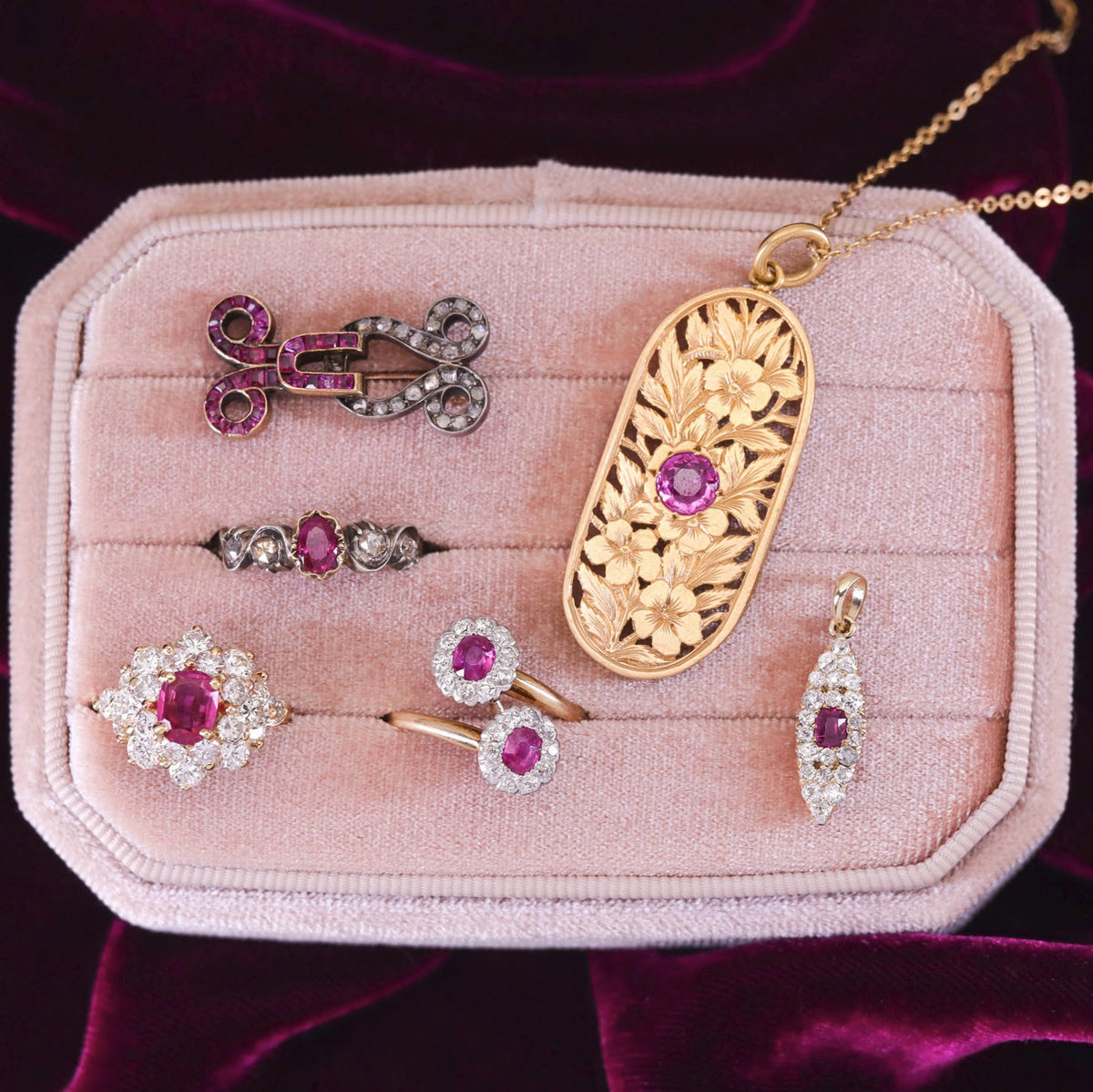 Antique Ruby and Diamond Ring of 14k Gold and Silver - Trademark Antiques