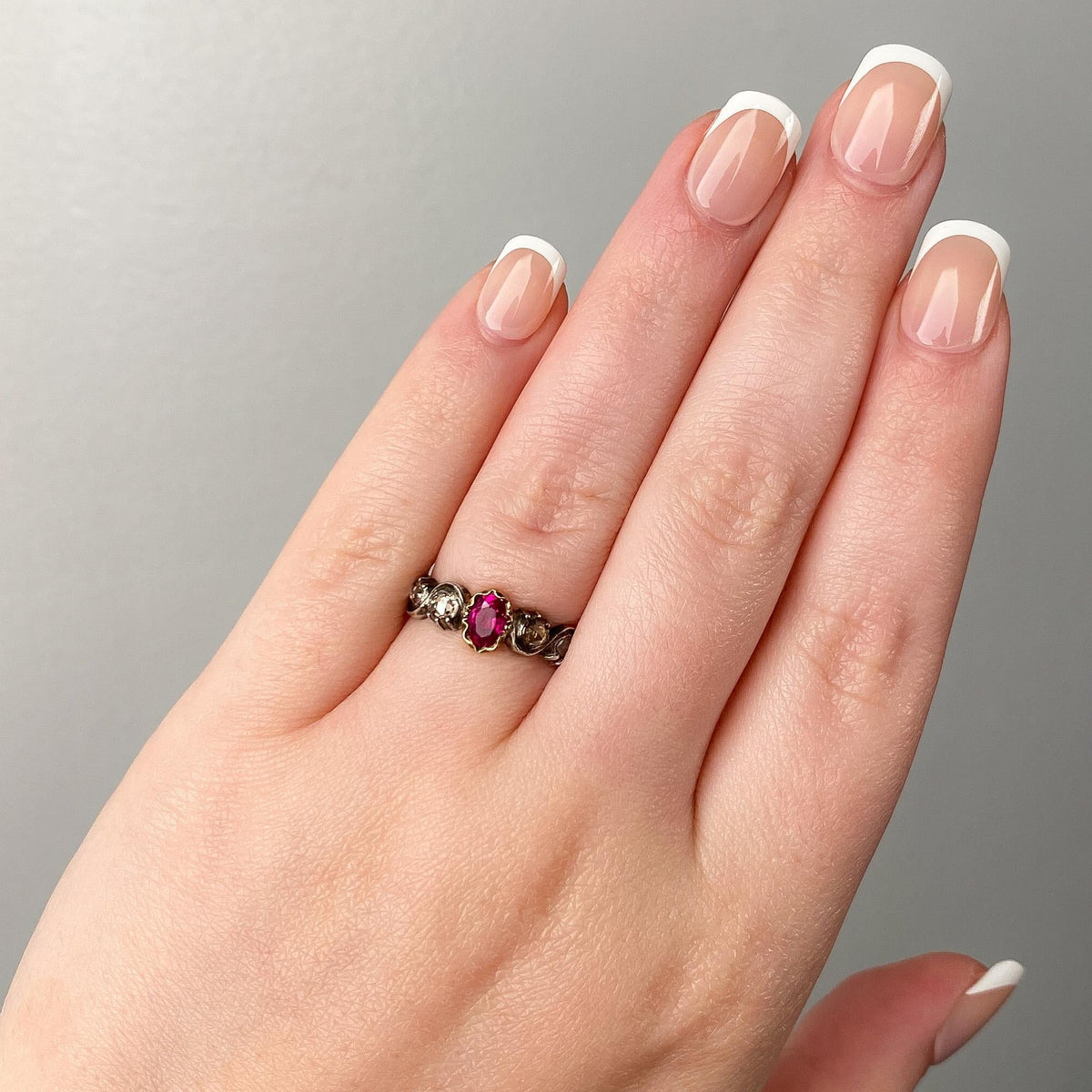 Antique Ruby and Diamond Ring of 14k Gold and Silver - Trademark Antiques