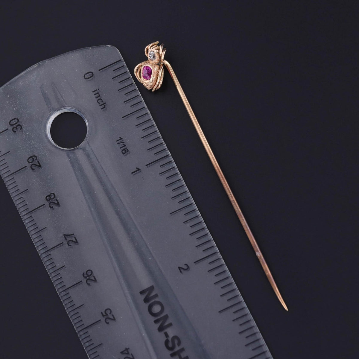 Antique Ruby and Diamond Spider Stickpin of 14k Gold - Trademark Antiques