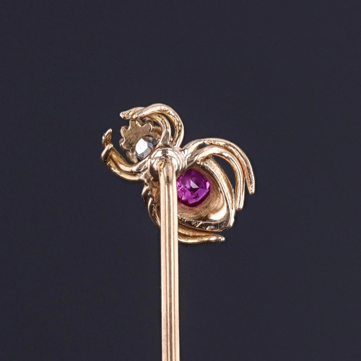 Antique Ruby and Diamond Spider Stickpin of 14k Gold - Trademark Antiques