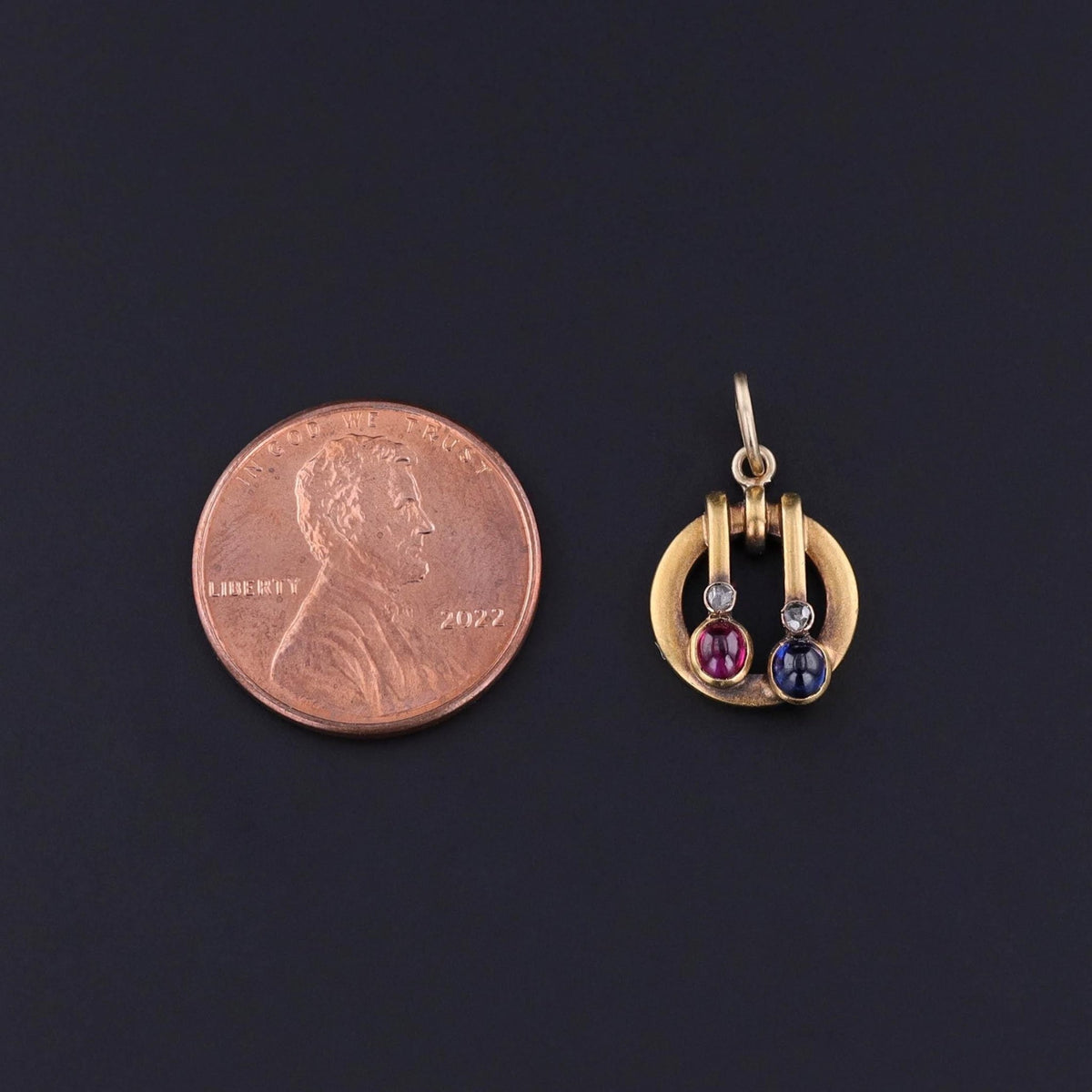 Antique Ruby and Sapphire Charm of 14k Gold - Trademark Antiques
