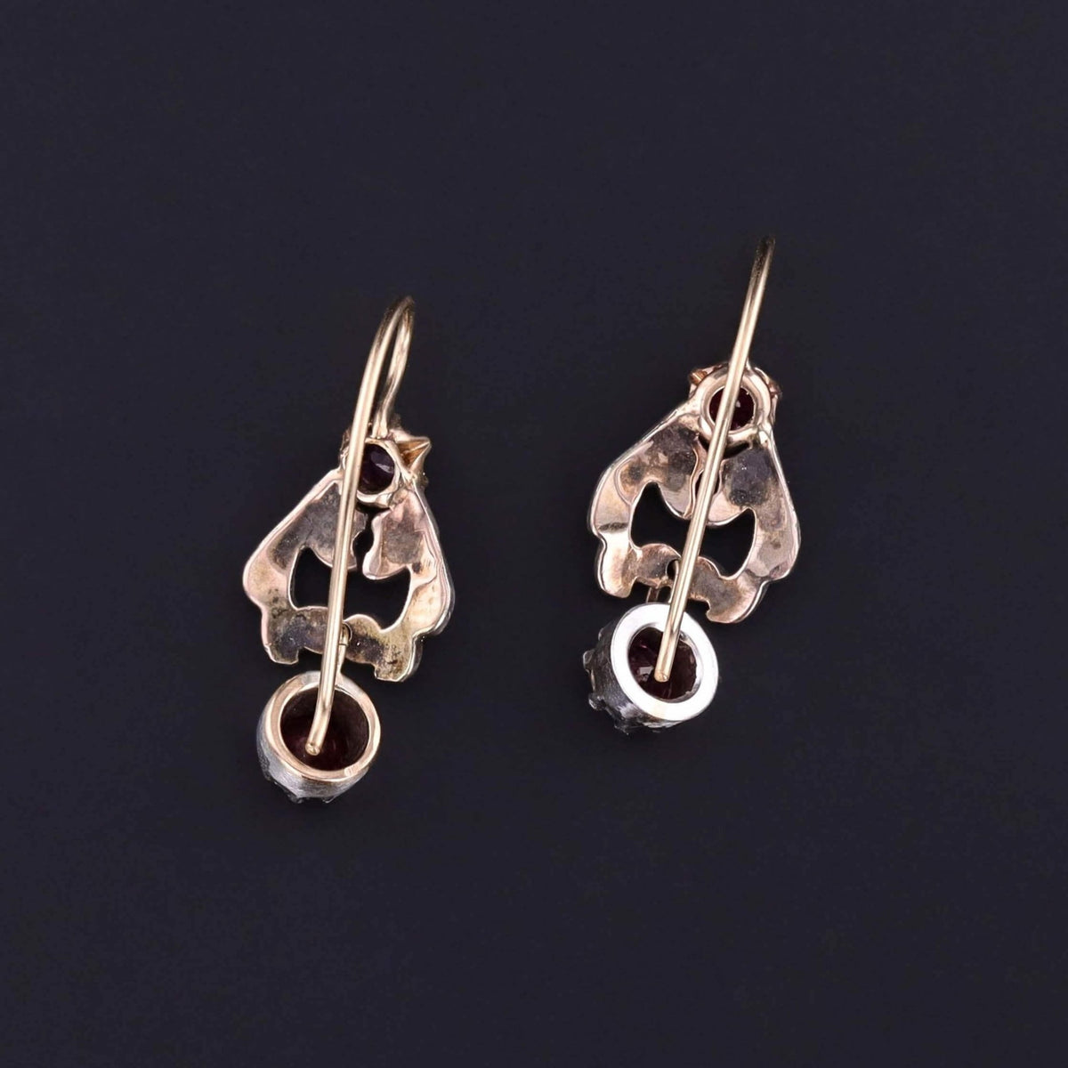 Antique Ruby, Diamond, and Enamel Earrings of 10k Gold and Sterling Silver - Trademark Antiques