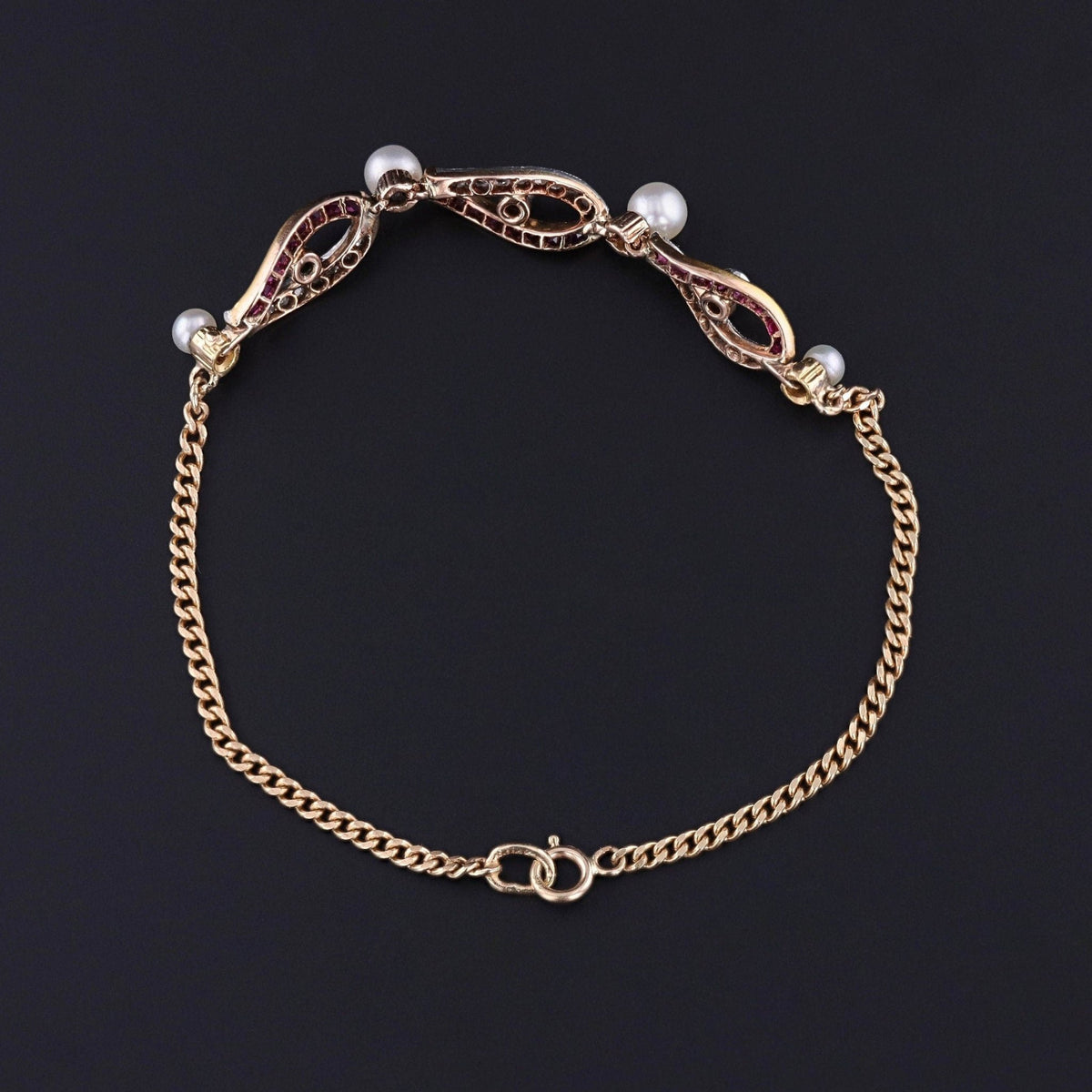 Antique Ruby Diamond and Pearl Bracelet of 14k Gold - Trademark Antiques