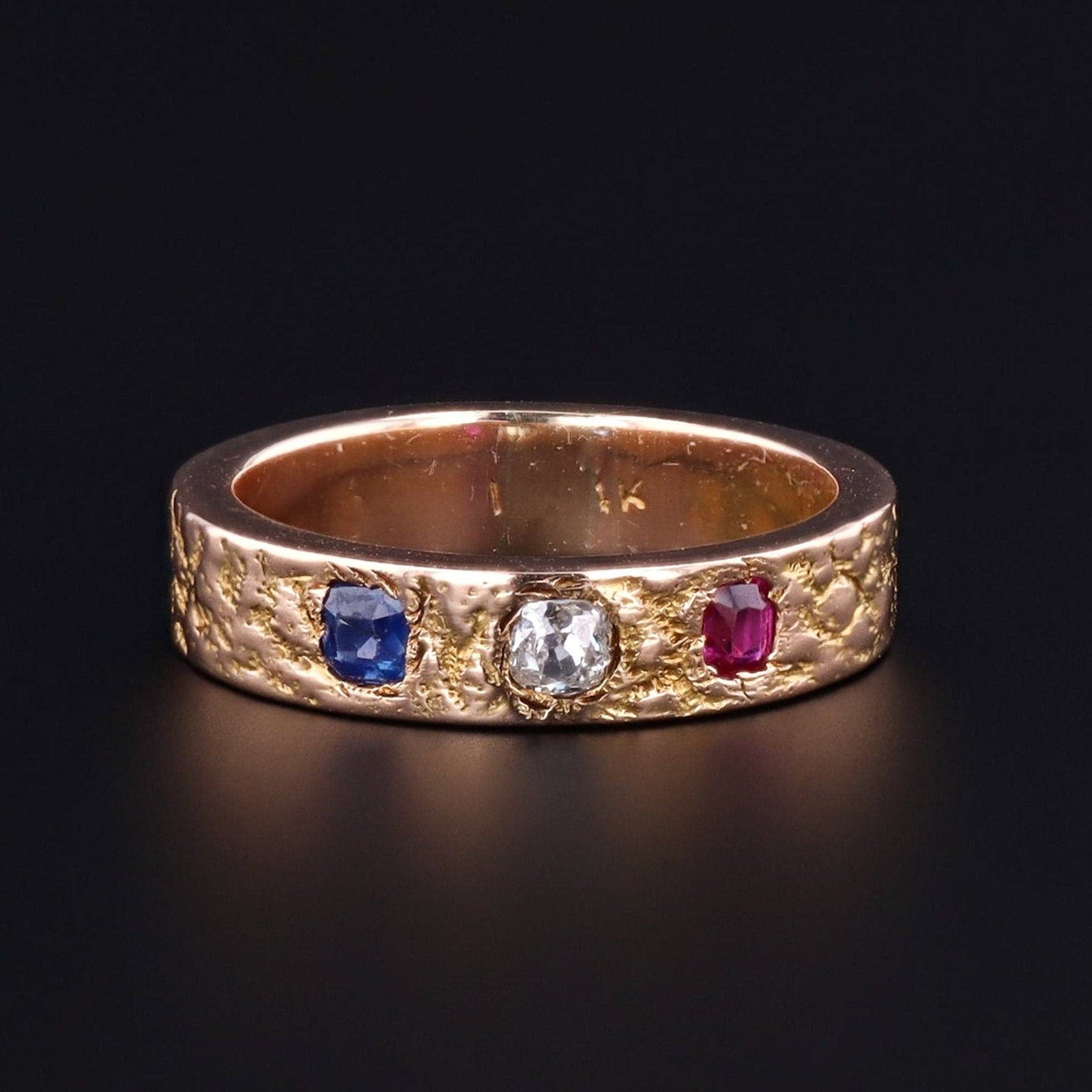 Antique Ruby, Diamond and Sapphire Ring of 14k Gold - Trademark Antiques