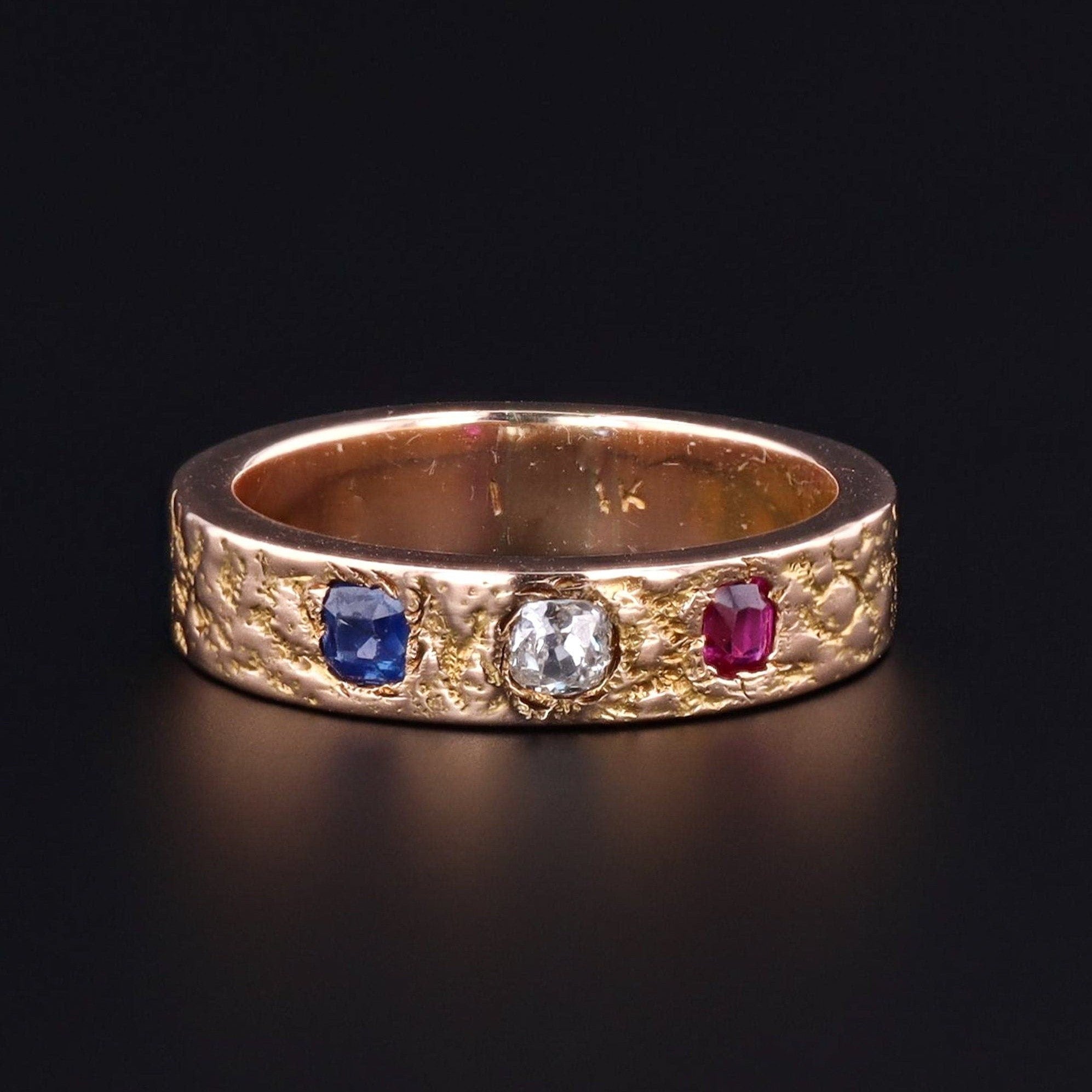Antique Ruby, Diamond and Sapphire Ring of 14k Gold - Trademark Antiques