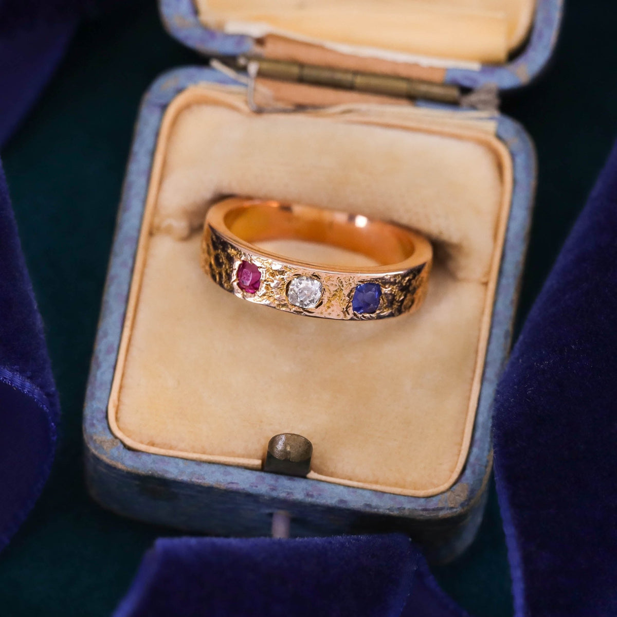 Antique Ruby, Diamond and Sapphire Ring of 14k Gold - Trademark Antiques