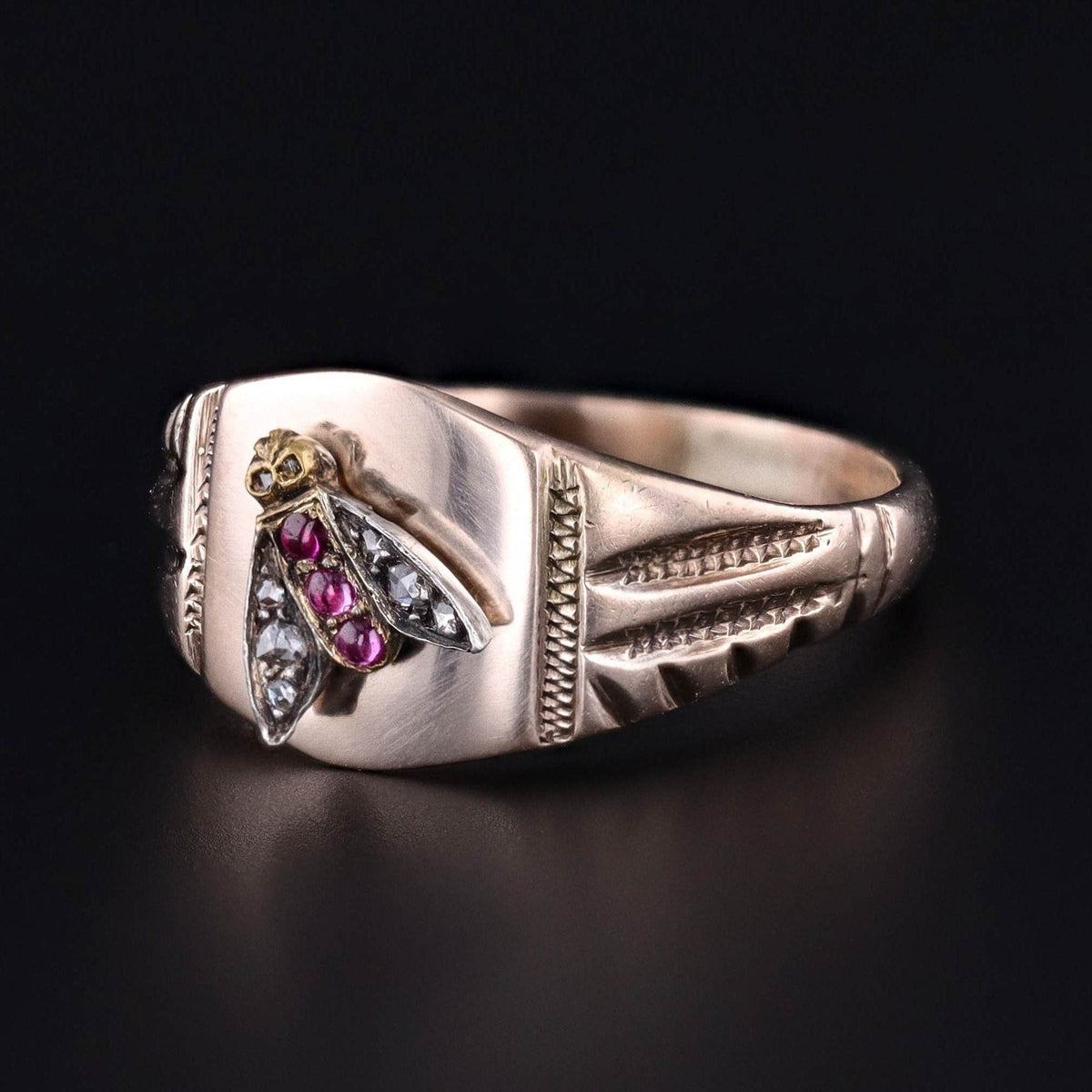 Antique Ruby &amp; Diamond Insect Conversion Ring - Trademark Antiques