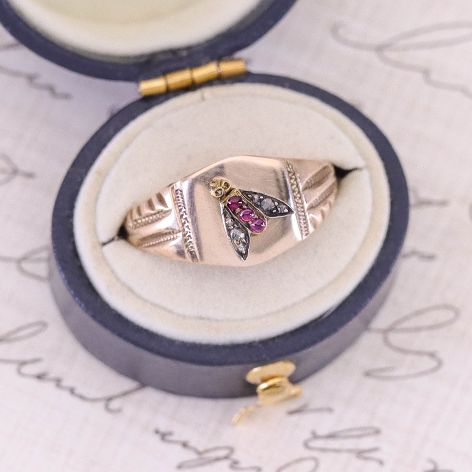 Antique Ruby & Diamond Insect Conversion Ring - Trademark Antiques