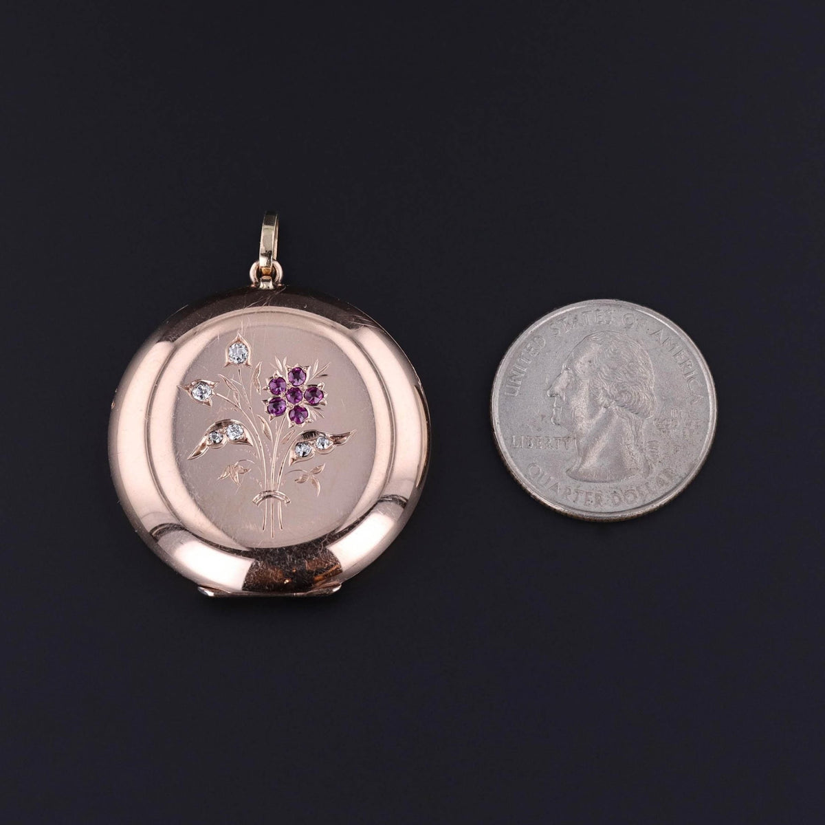 Antique Ruby Flower Locket of 14k Gold - Trademark Antiques