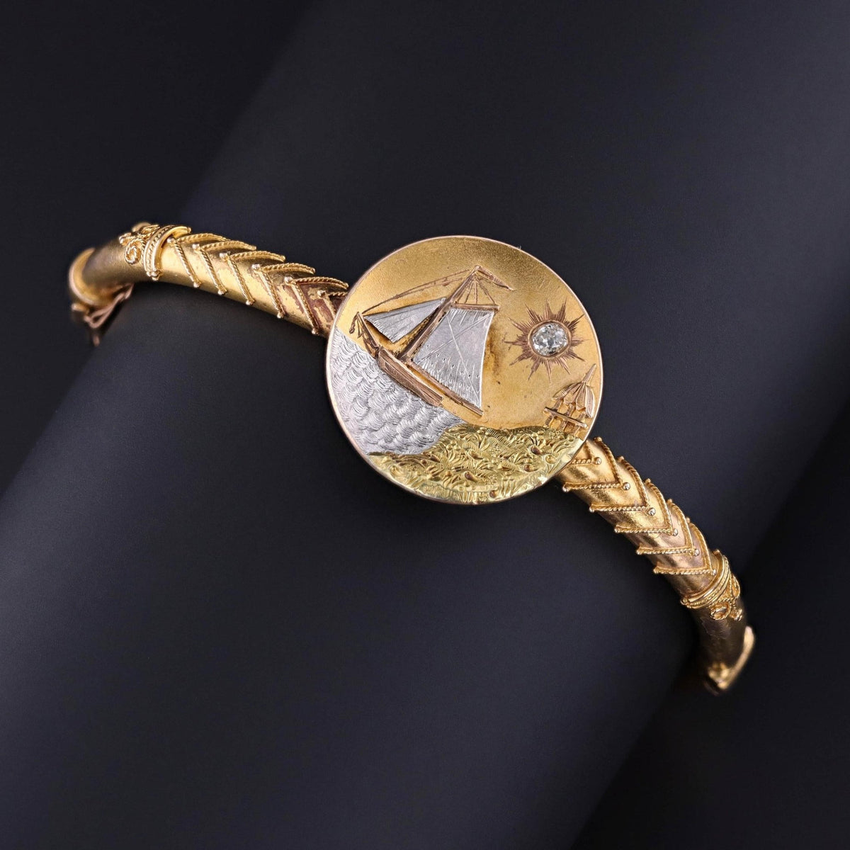 Antique Sailboat Bangle of 14k Gold - Trademark Antiques