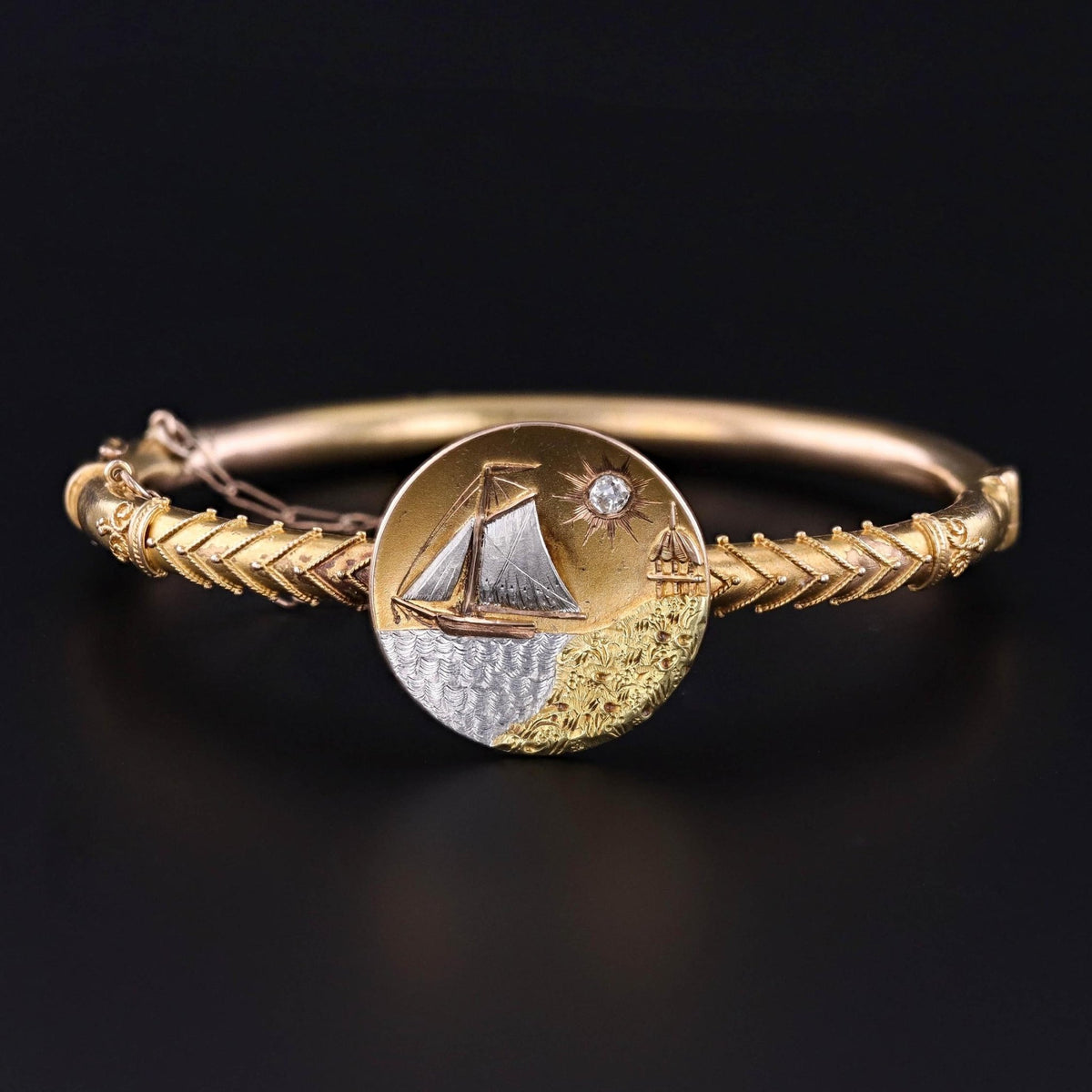 Antique Sailboat Bangle of 14k Gold - Trademark Antiques