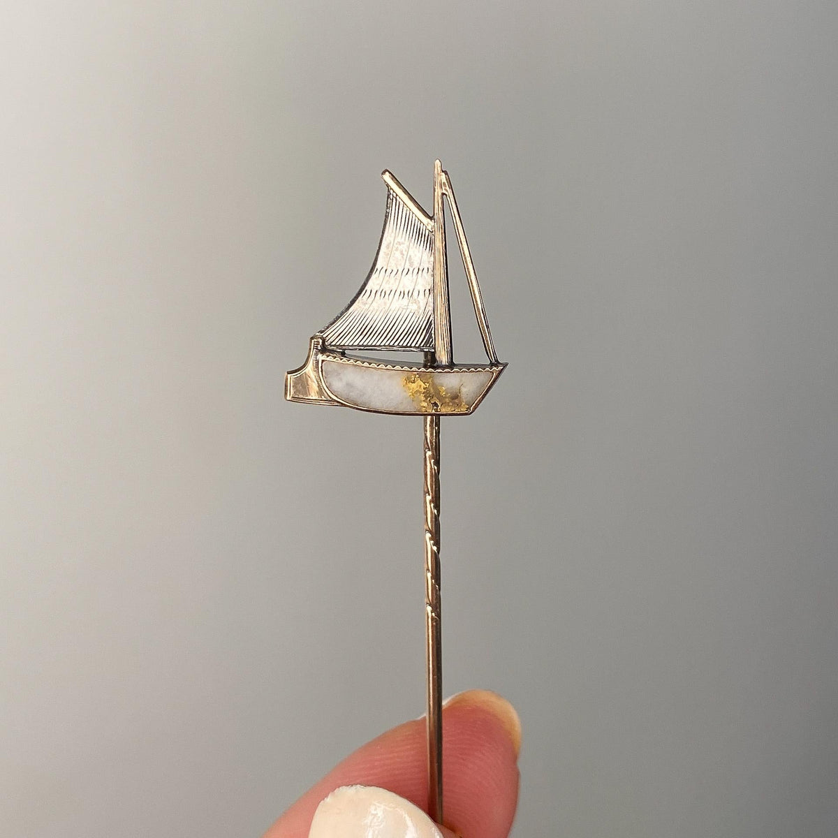 Antique Sailboat Stickpin of Gold &amp; Silver - Trademark Antiques