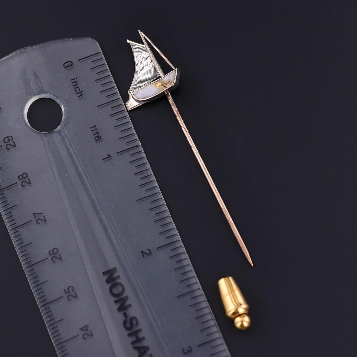 Antique Sailboat Stickpin of Gold &amp; Silver - Trademark Antiques