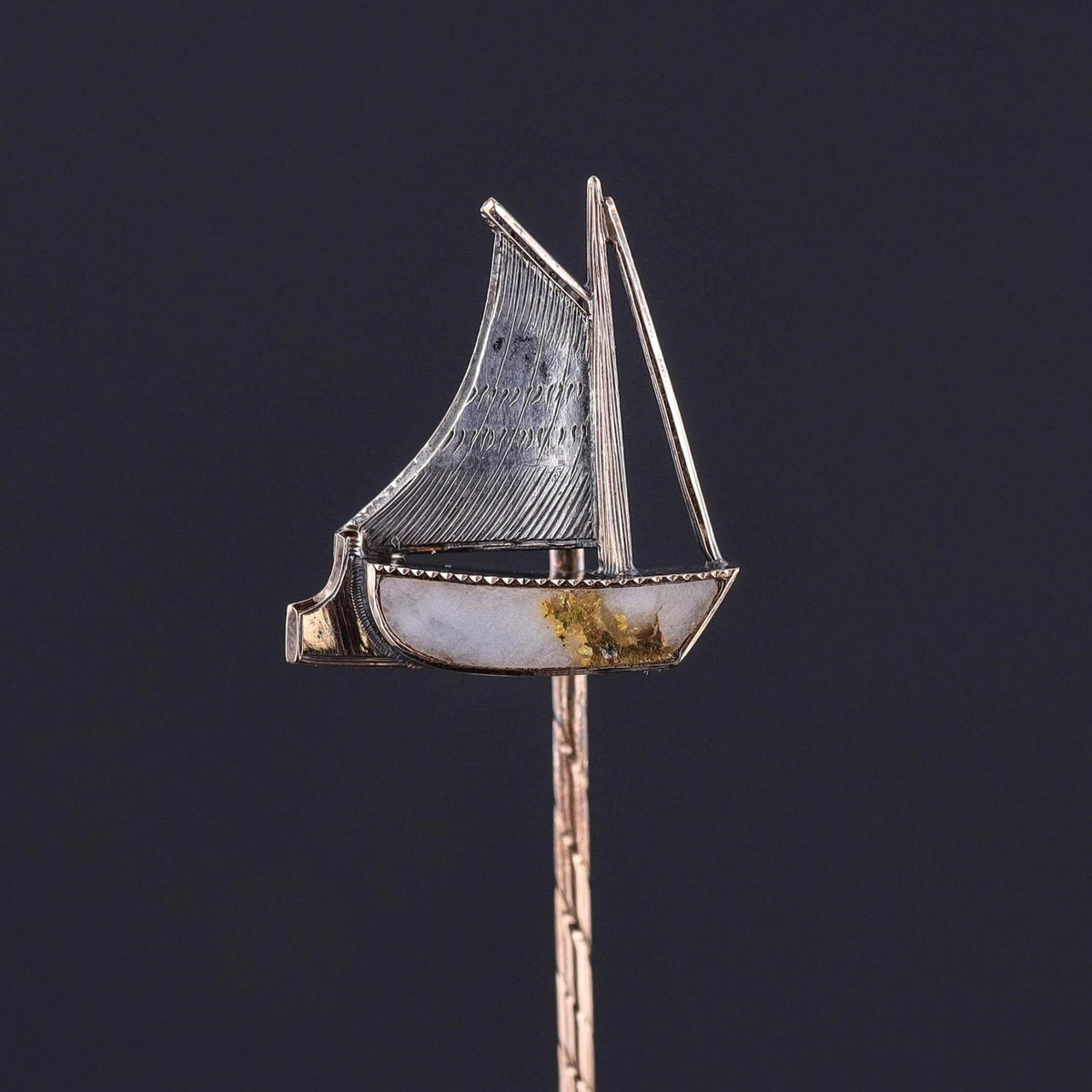Antique Sailboat Stickpin of Gold &amp; Silver - Trademark Antiques