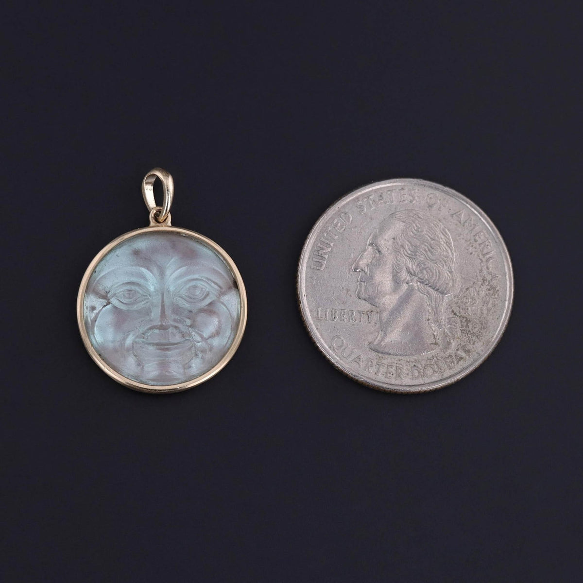 Antique Saphiret Man in the Moon Pendant of 14k Gold - Trademark Antiques