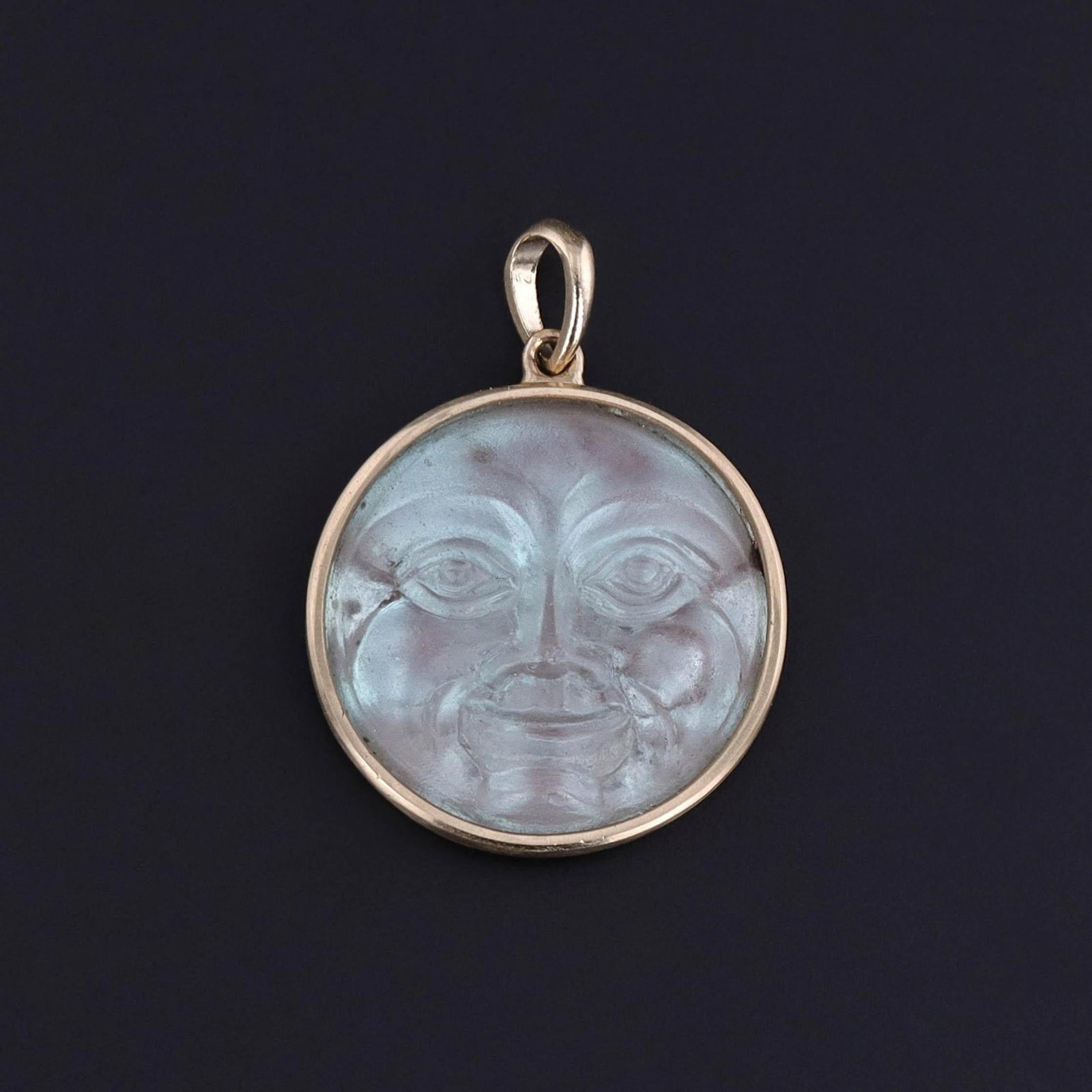 Antique Saphiret Man in the Moon Pendant of 14k Gold - Trademark Antiques