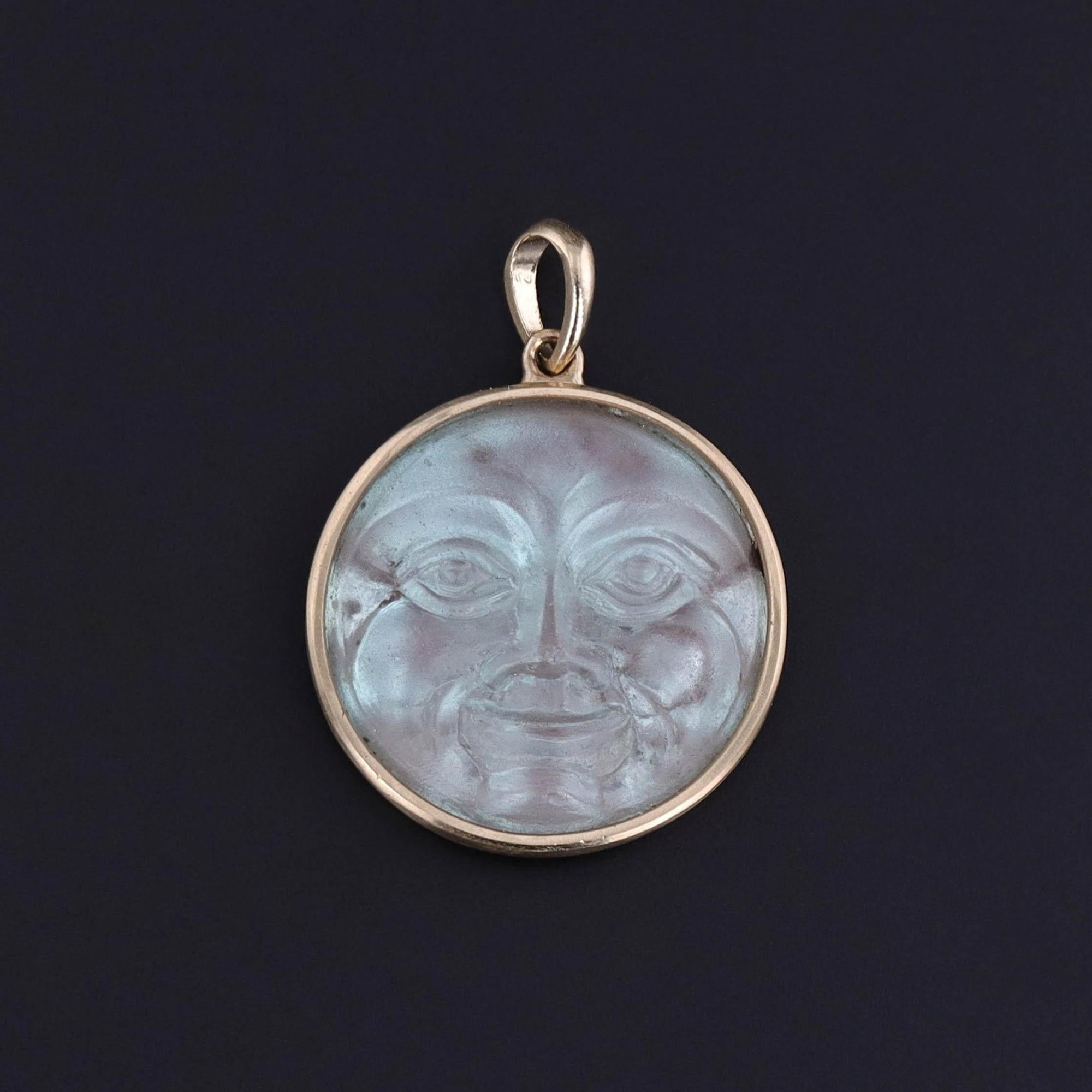Antique Saphiret Man in the Moon Pendant of 14k Gold - Trademark Antiques